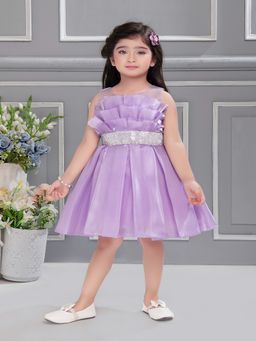 Mini Stitch - Box Pleated Sleeveless Organza Party Dress- Lilac