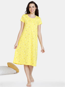 Zivame - Rosaline Starry Nights Knit Cotton Mid Length Nightdress - High Visibility