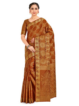 Mimosa - Rust Kanjivaram Style Art Silk Saree With Unstitched Blouse