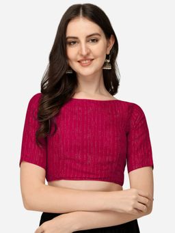 Amrutam Fab - Women's Vichitra Blooming Foil Pink Boat Neck Blouse