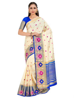 Mimosa - Off White Kanjivaram Style Art Silk Saree With Unstitched Blouse