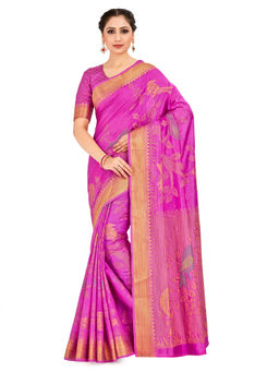 Mimosa - Pink Kanjivaram Style Art Silk Saree With Unstitched Blouse