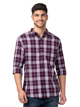 Spykar - Wine Full Sleeves Herringbone Shirt for Men