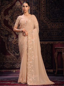 Odette - Beige Embellished Georgette Saree with Unstitched Blouse
