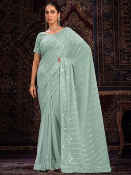 Odette - Green Embellished Georgette Saree with Unstitched Blouse
