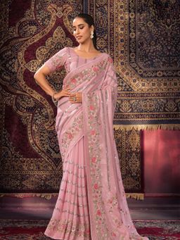 Odette - Pink Embellished Georgette Saree with Unstitched Blouse