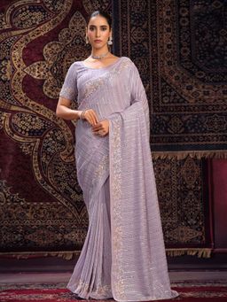 Odette - Lavender Embellished Georgette Saree with Unstitched Blouse