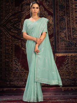 Odette - Green Embellished Georgette Saree with Unstitched Blouse