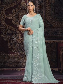 Odette - Green Embellished Georgette Saree with Unstitched Blouse