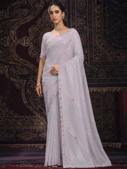 Odette - Lavender Embellished Georgette Saree with Unstitched Blouse