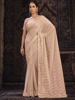 Odette - Beige Embellished Georgette Saree with Unstitched Blouse