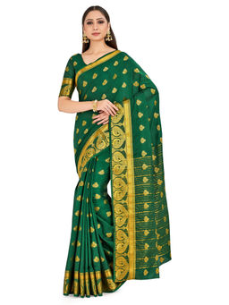 Mimosa - Green Mysore Silk Style Crepe Saree With Unstitched Blouse