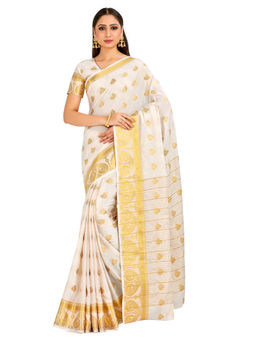 Mimosa - White Mysore Silk Style Crepe Saree With Unstitched Blouse