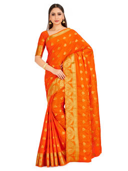 Mimosa - Orange Mysore Silk Style Crepe Saree With Unstitched Blouse
