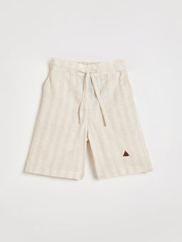 Blue Giraffe - Beige Cotton Stripes Shorts