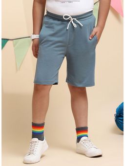 Monte Carlo - Blue Cotton Blend Typography Shorts