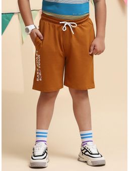 Monte Carlo - Brown Cotton Blend Typography Shorts