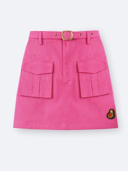 Avokiddos - Pink Cotton Solid Skirt With Belt
