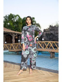 Gahan - Rayon Mandarin Neck Floral Printed Black Kurta & Pant (Set of 2)