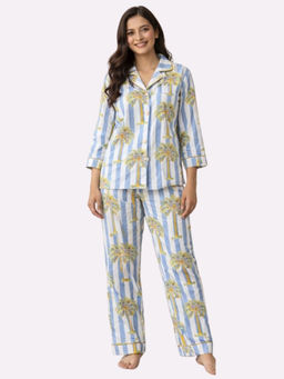 Tittertots - Women Blue Printed Shirt with Pyjama