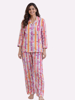 Tittertots - Women Multicolor Heart Stripes Shirt with Pyjama