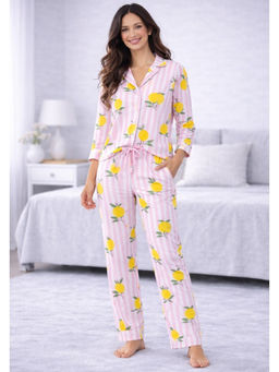 Tittertots - Women Pink Lemon Printed Shirt with Pyjama