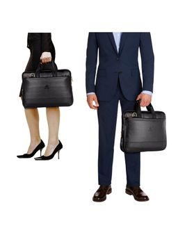 The Clownfish - Vegan Leather 14 Inch Black Laptop Messenger Bag with Detachable Belt