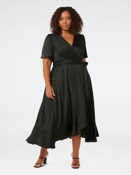 Forever New - Sienna Curve Satin Wrap Ruffle Midi Dress with Belt (Set of 2)