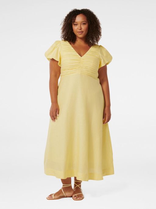 forever new ruched dress June Curve Ruched Midi Dress in Pink - Size 16 to 24