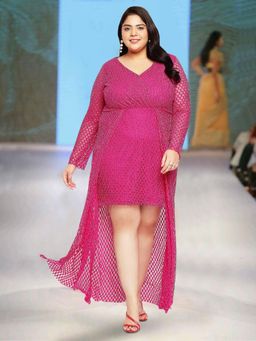 Martini - Pink Plus Size Overlay Lace Mini Dress