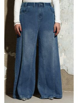 FREAKINS - Vesper Blue Curve Denim Flared Korean Jeans