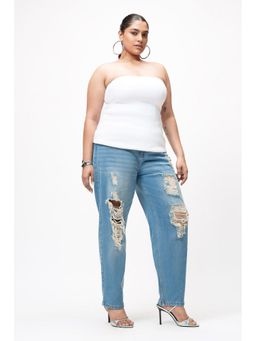 FREAKINS - Enigma Blue Curve Distressed Jeans