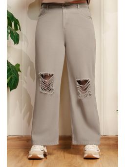 FREAKINS - Ash Grey Distress Curve Wide Leg Jeans