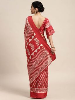 Odette - Brasso Red Printed Designer Saree with Unstitched Blouse