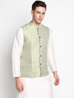 Devoiler - Men Green Coloured Woven Design Nehru Jacket