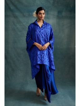 Krishna Mehta - Blue Knotted Bandhej Embroidered Kaftan and Skirt (Set of 2)