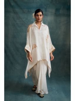 Krishna Mehta - Ivory Gota Embroidered Kaftan and Skirt (Set of 2)