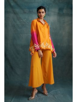 Krishna Mehta - Orange Fuchsia Ombre Stylish Shirt and Palazzo (Set of 2)