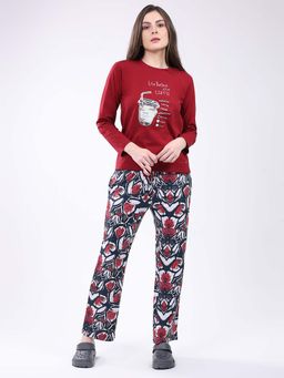Monte Carlo - Womens Round Neck Full Sleeve Co-Ord Set Maroon