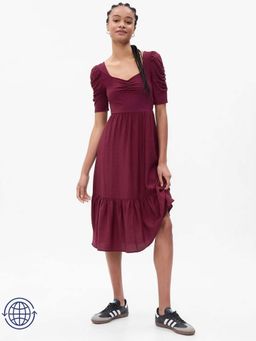 GAP - Womens Ruched Midi Dress Wine