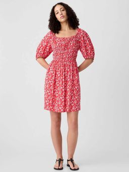 GAP - Womens Square Neck Floral Shirred A-Line Dress Red