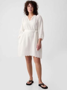 GAP - Womens V-Neck Belted Cut-Work A-Line Dress White