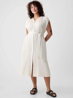 GAP - Womens Mandarin Collar Midi Dress With Belt