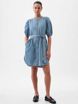 GAP - Womens Belted Shirt Dress With Band Collar Blue