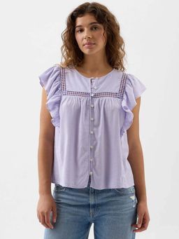 GAP - Womens Lace-Trimmed Round Neck Top Lavender