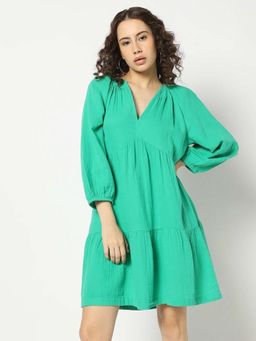 GAP - Womens V-Neck Tiered Dress Green
