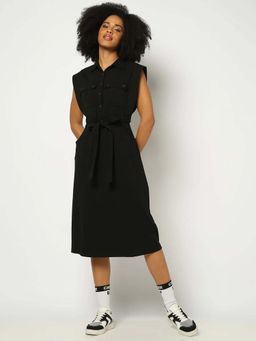 GAP - Womens Solid Spread Collar Dress with Belt