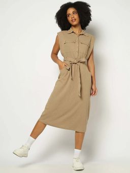 GAP - Womens Belted Shirt Dress Brown