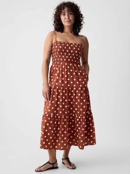 GAP - Womens Polka Dot Tiered Square Neck Dress Brown