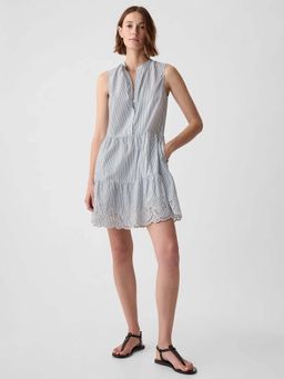 GAP - Womens Striped Tiered Scallop Dress Blue